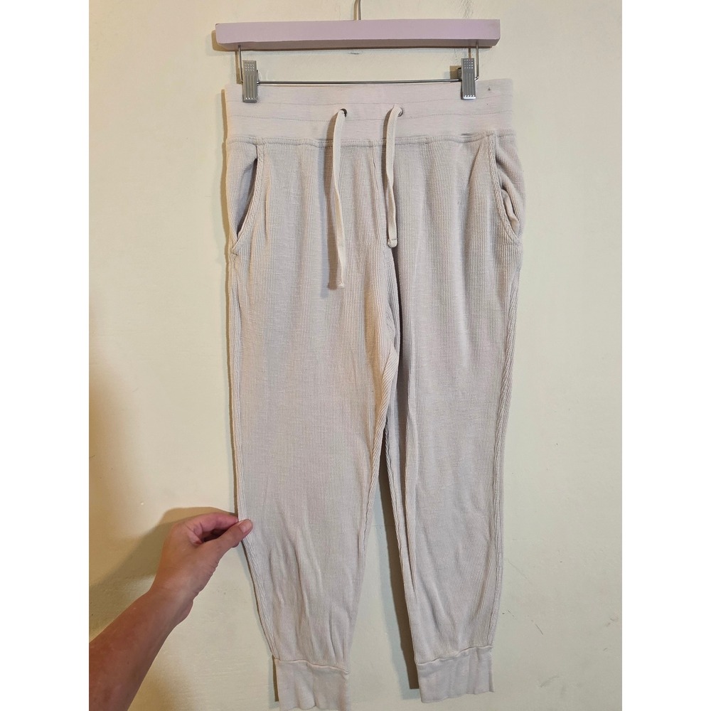 James Perse Waffle Knit Joggers Cream Cotton Lounge‎ Pants WSTH1945CU Sz 1 S